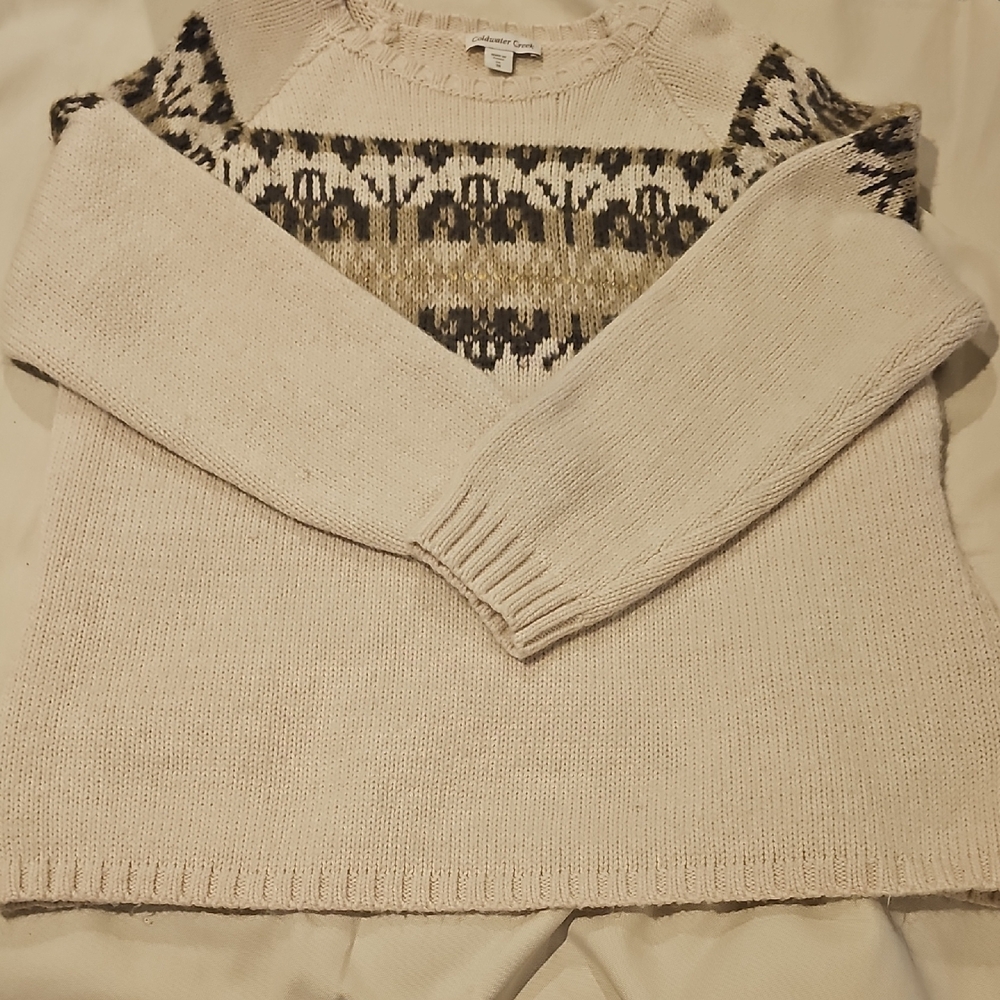 Coldwater Creek Women's Cream Patterned Wool Mohair Blend Soft Sweater Womans 1X